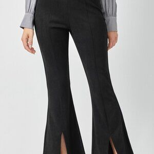 MYSTREE FRONT SLIT DETAILED SUEDE FLARE PANTS
